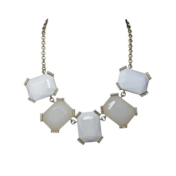 Banana Republic White Statement Necklace Gold Link Faceted Stones Chunky Y2K - Picture 1 of 5